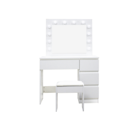 Aga Toaletní stolek se zrcadlem a osvětlením + taburet Matný bílý