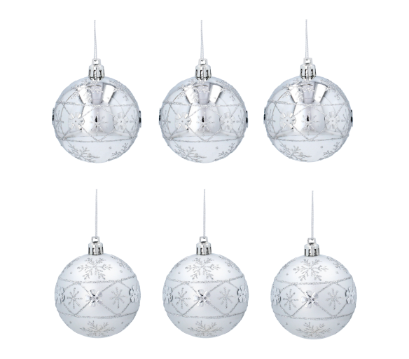 Aga Vánoční baňky 7cm 6ks Stříbrné - Sněhové vločky