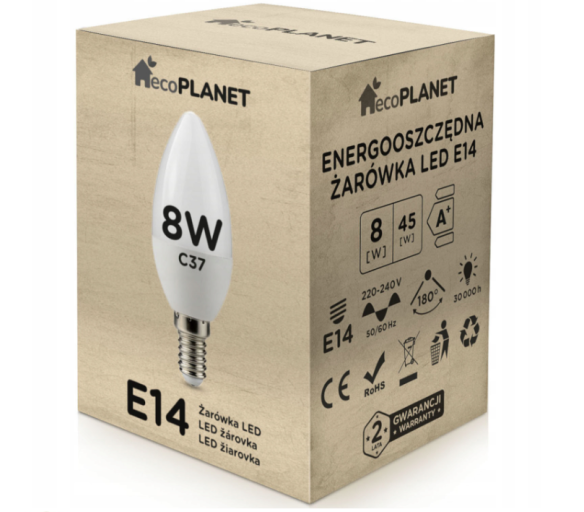 LED žárovka E14 svíčka 8W 700lm - teplá bílá