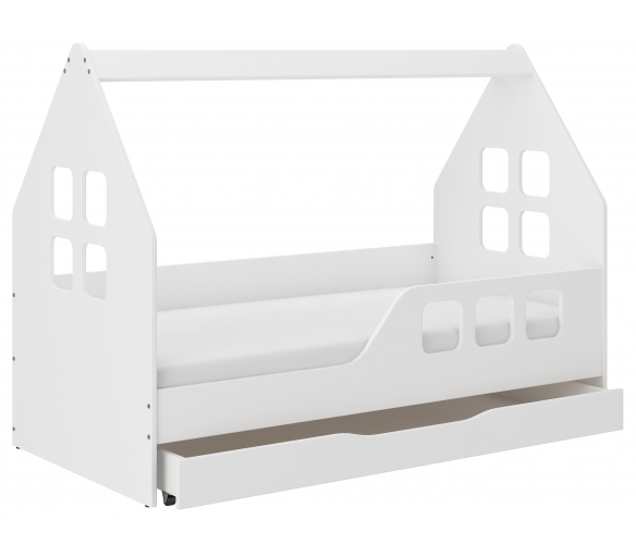 Wooden Toys Dětská postel HOUSE 160x80 cm se šuplíkem + matrací