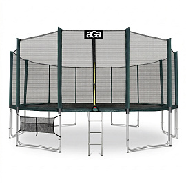 Aga SPORT PRO Trampolína 518 cm Tmavě zelená + ochranná síť + žebřík + kapsa na obuv