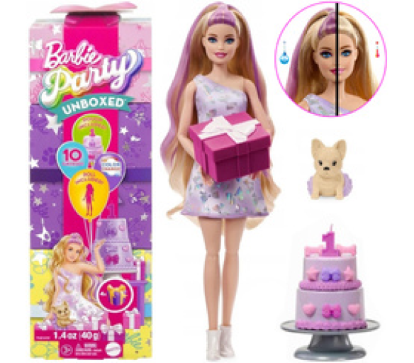 Mattel Barbie Party Unboxed panenka ze série: Narozeniny + pes čivava ZA6065 univerzální