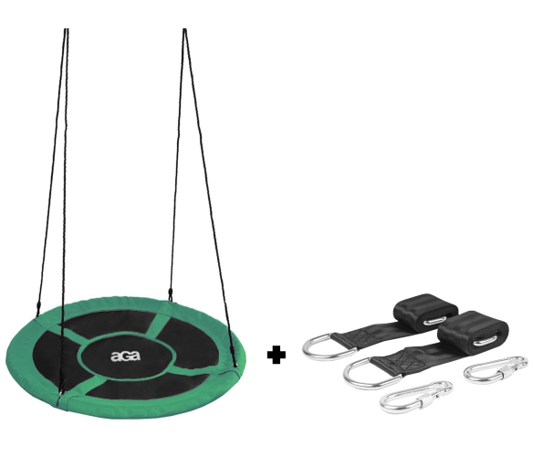 Aga Závěsný houpací kruh 90 cm Tmavě zelený + sada pro zavěšení