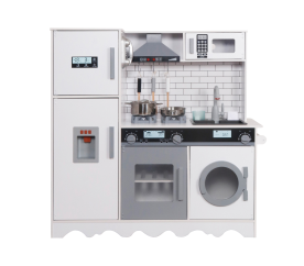Aga4Kids Dětská dřevěná kuchyňka Hedwig XXL s digestoří pračkou a realistickými efekty Bílošedá 2DZ259 - 2. JAKOST
