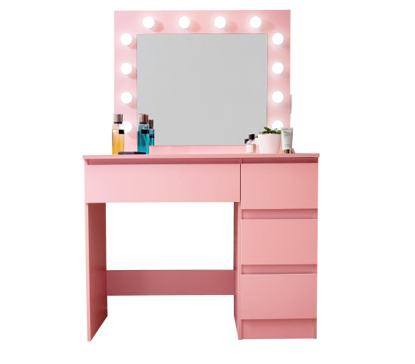 Aga Toaletní stolek se zrcadlem, osvětlením a el.zásuvkou Růžový