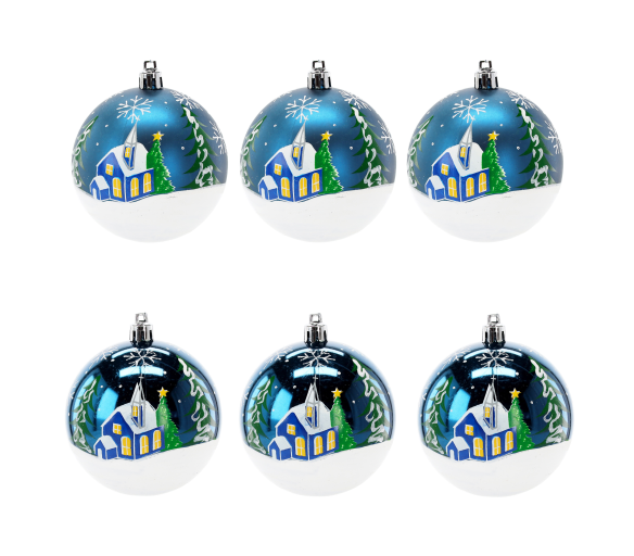 Aga Vánoční baňky 7cm 6ks Modré - Kostel