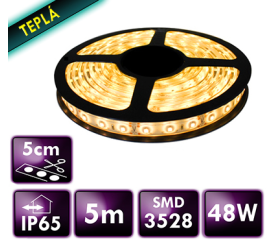 LED pásek - SMD 2835 - 5m - 120LED/m - 9,6W/m - IP65 - teplá bílá