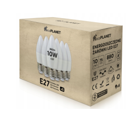 6x LED žárovka - ecoPLANET - E27 - 10W - svíčka - 880Lm - teplá bílá