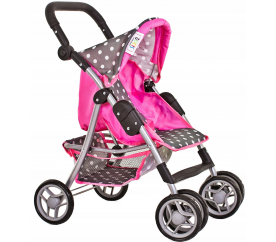 Doris Sportovní kočárek pro panenky 9352 Šedo - Růžový s puntíky
