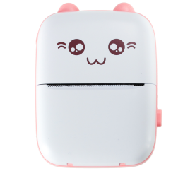 Mini termotiskárna štítků + USB kabel růžová kočka