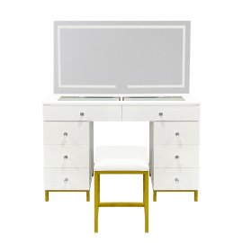 Aga Toaletní stolek se zrcadlem a osvětlením + taburet Matný bílý