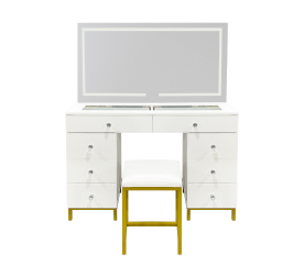 Aga Toaletní stolek se zrcadlem a osvětlením + taburet Matný bílý