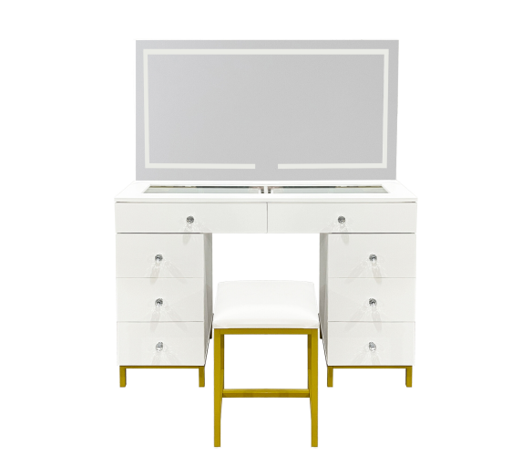 Aga Toaletní stolek se zrcadlem a osvětlením + taburet Matný bílý