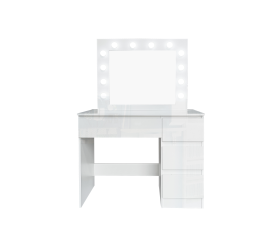 Aga Toaletní stolek se zrcadlem a osvětlením Lesklý bílý