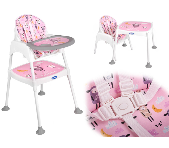 Aga Dětská jídelní židlička 3v1 Růžová