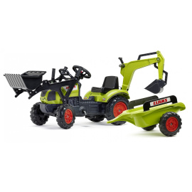 Falk Šlapací traktor CLAAS ARION 410 2040N s nakladačem, rypadlem a vlečkou