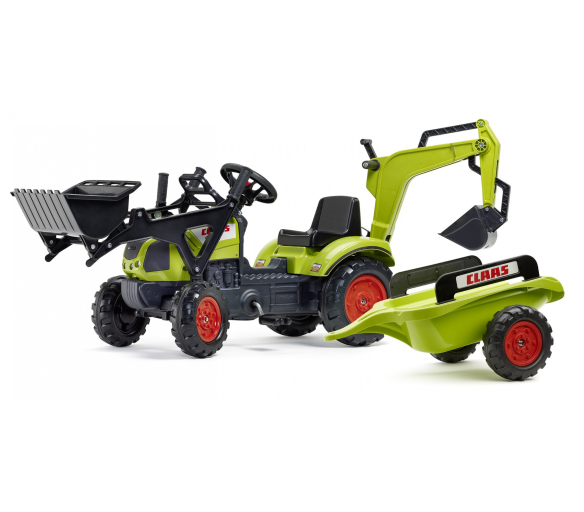 Falk Šlapací traktor CLAAS ARION 410 2040N s nakladačem, rypadlem a vlečkou