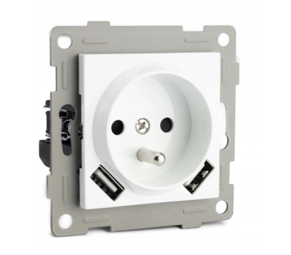 Bílá zásuvka s kolíkem a USB