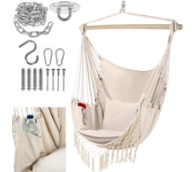 Brazilské závěsné houpací křeslo s kotvící sadou 150 x 120 cm béžové Malatec 18182