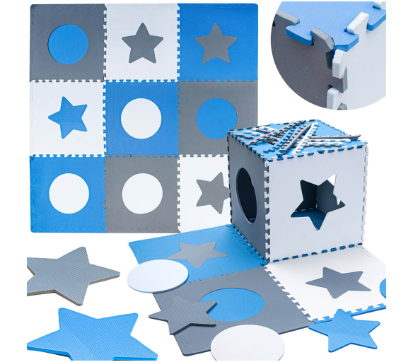 Pěnová podložka na puzzle pro děti 180x180cm 9 dílků šedomodrá