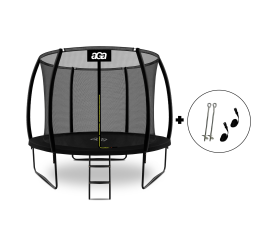 Aga SPORT EXCLUSIVE Trampolína 305 cm Černá + ochranná síť + žebřík + kotvící sada 2ks