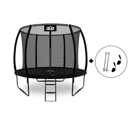 Aga SPORT EXCLUSIVE Trampolína 305 cm Černá + ochranná síť + žebřík + kotvící sada 2ks