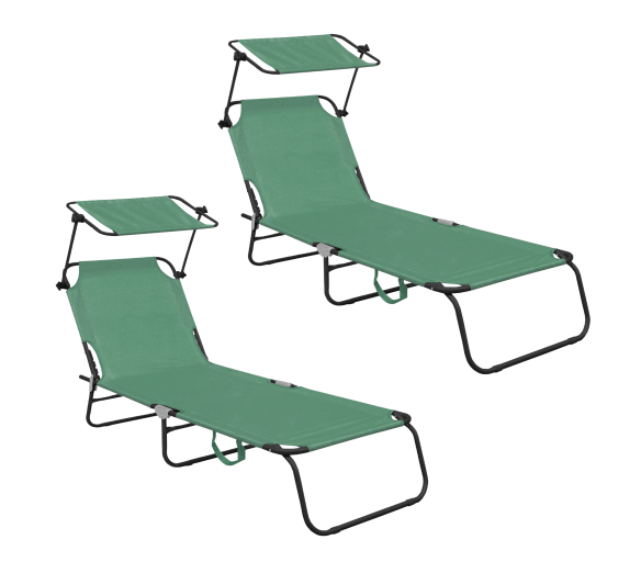 Aga 2x Zahradní polohovací lehátko se stříškou Světle zelené