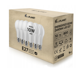 6x LED žárovka - ecoPLANET - E27 - 10W - 800Lm - studená bílá