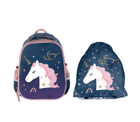 Paso Školní set dvoukomorový batoh + vak na záda Jednorožec