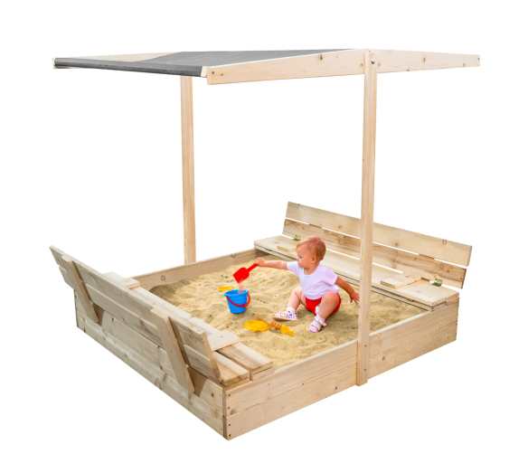 Aga Dětské dřevěné pískoviště se stříškou 120x120 cm Šedé