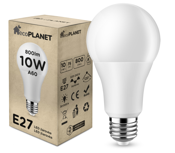 LED žárovka - ecoPLANET - E27 - 10W - 800Lm - neutrální bílá
