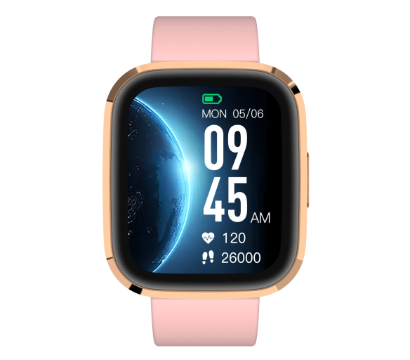 Garett GRC STYLE Chytré hodinky Zlaté s růžovým silikonovým řemínkem