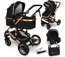 Kiduku Kombinovaný kočárek 3v1 Černý