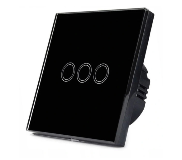 Skleněný dotykový vypínač trojitý - černý