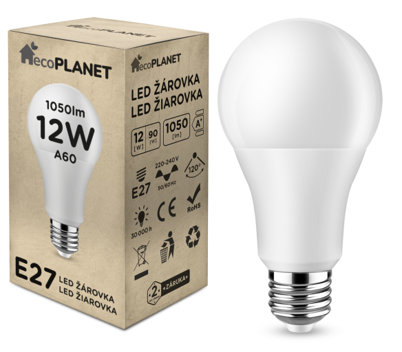LED žárovka ecoPLANET - E27 - A60 - 15W - 1500Lm - studená bílá