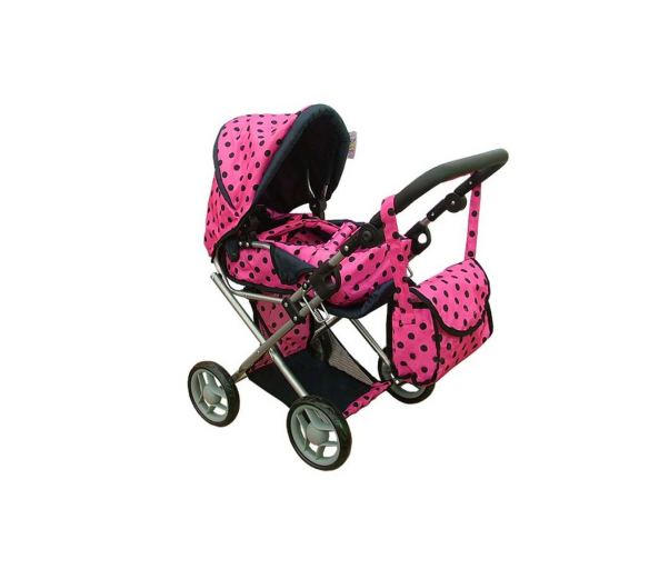 Doris Kočárek pro panenky 9346 Růžový s černými puntíky