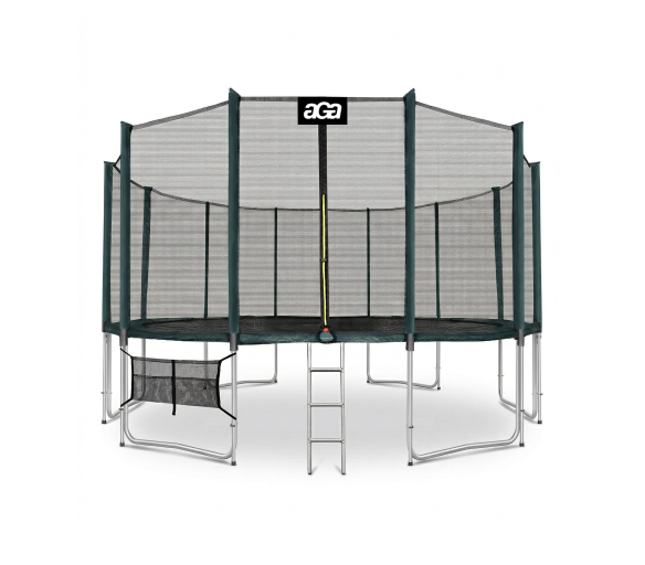 Aga SPORT PRO Trampolína 500 cm Tmavě zelená + ochranná síť + žebřík + kapsa na obuv