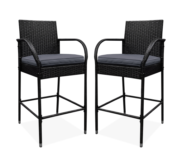 Aga 2x Ratanová barová židle s područkami Šedá