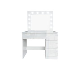 Aga Toaletní stolek se zrcadlem, osvětlením a el.zásuvkou Lesklý bílý