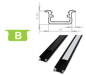 Hliníkový Profil pro LED pásky B zapuštěný Eloxovaný černý 1m
