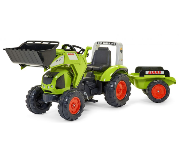 Falk Šlapací traktor CLAAS AXOS 330 1011AM s nakladačem a vlečkou