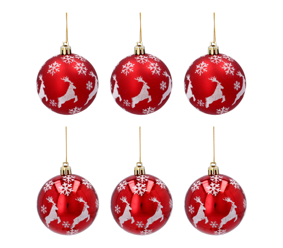 Aga Vánoční baňky 7cm 6ks Červené - Jelen