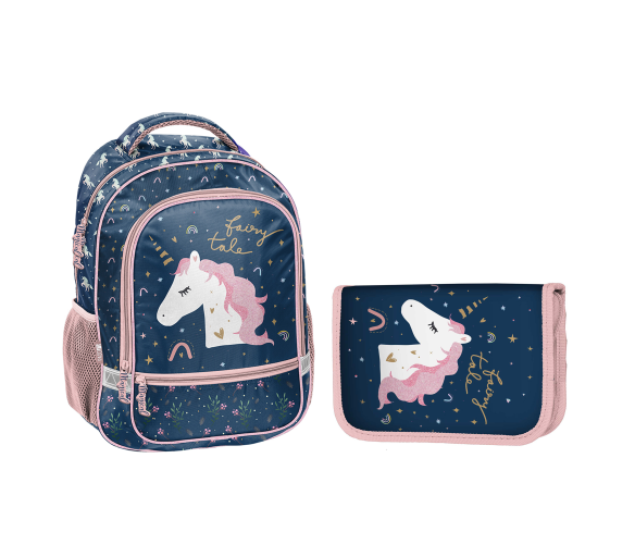 Paso Školní set dvoukomorový batoh + penálu Jednorožec