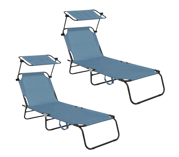 Aga 2x Zahradní polohovací lehátko se stříškou Světle modré