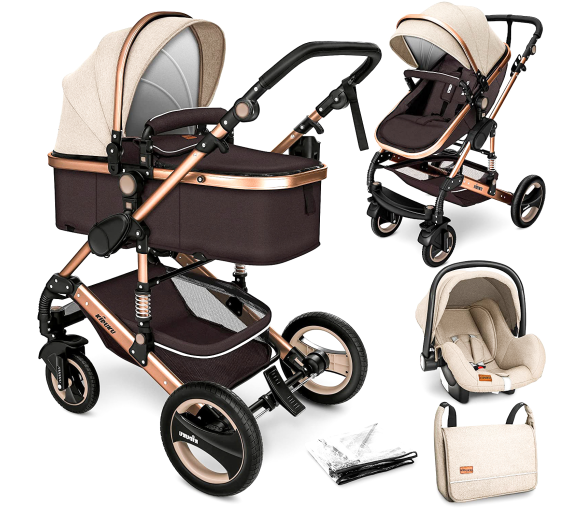 Kiduku Kombinovaný kočárek 3v1 Béžový/Hnědý