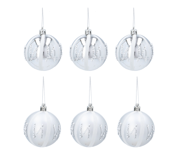 Aga Vánoční baňky 7cm 6ks Stříbrné - Perličky