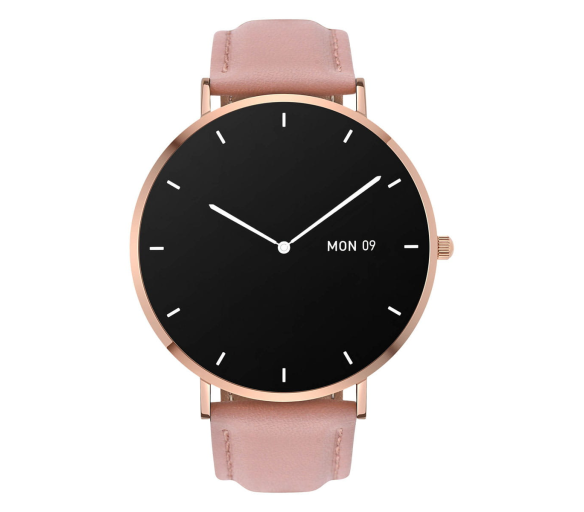 Garett Verona Chytré hodinky Zlaté s růžovým koženým řemínkem