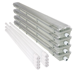 4x svítidlo + 8x LED trubice - T8 - 120cm - 18W - neutrální bílá - SADA