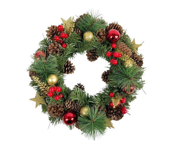 Aga Vánoční věnec 36 cm Červeno-zlatý