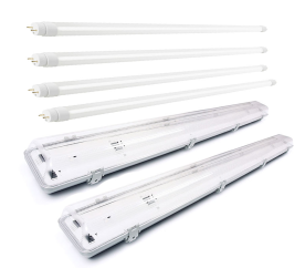 2x Svitidlo + 4x LED trubice - T8 - 120cm - 18W - 6400Lm - studená bílá - SADA